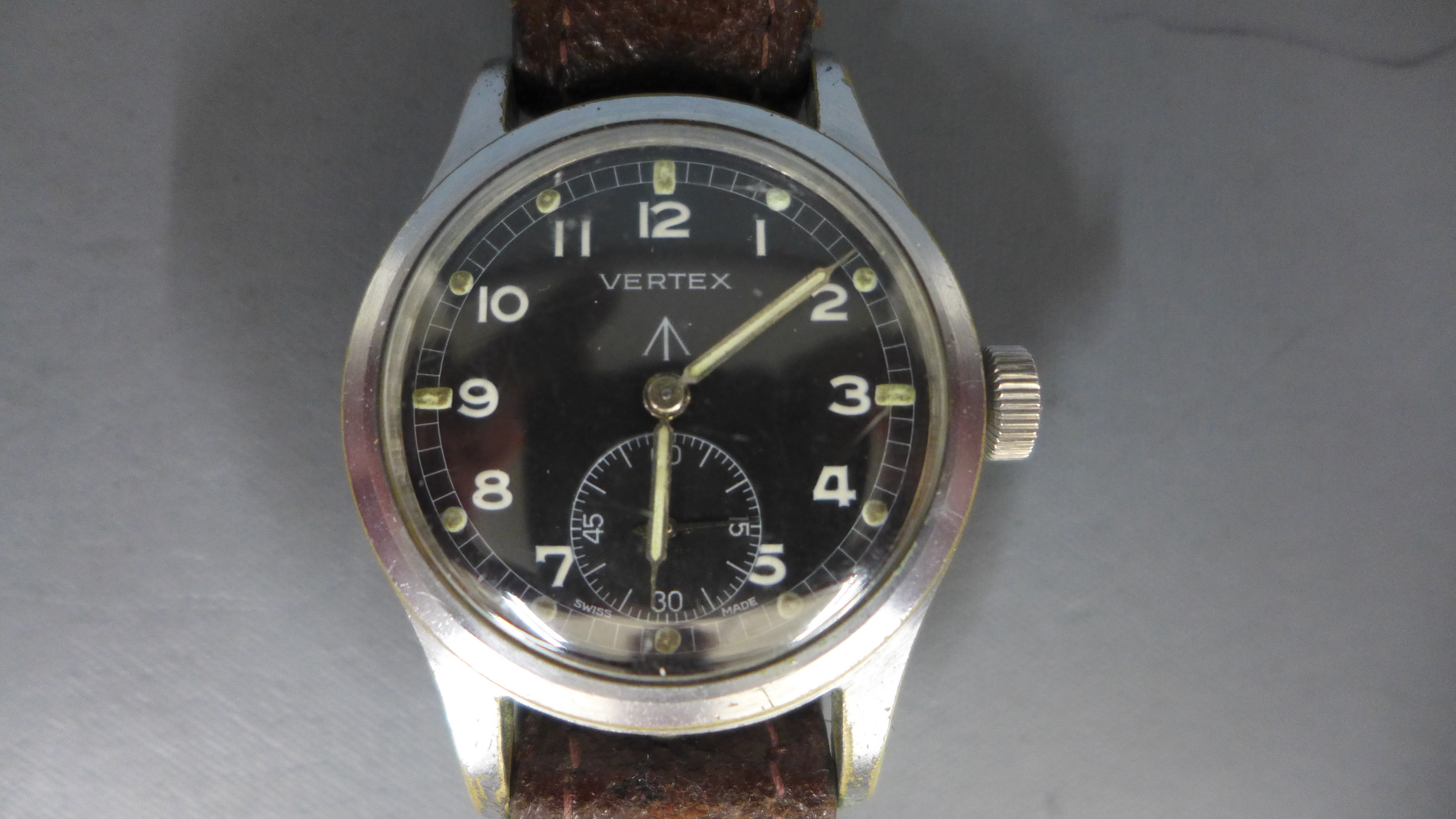 A gentleman's 1940's British Military issue WWII black dial vertex wristwatch manual wind movement, - Image 2 of 3