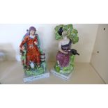 Two 19th century Staffordshire figures one entitled Widow - Height 25cm - losses to both,