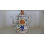 An oversized 19th century Derby style teapot with top lid - generally good,