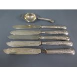 Five silver hallmarked fish knives - one in two pieces,