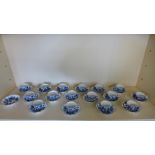 Meissen Flowering Onion pattern - 16 cups and 17 saucers - chips to four cups and fifteen saucers,