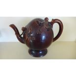 A 19th century Spode brown glaze Cadogan teapot decorated with peach blossom - Height 18cm - small