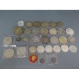 Coins:- A Guernsey silver proof one pound coin, an 1889 Crown, an 1890 Crown,