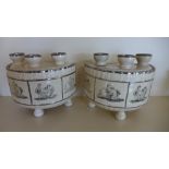A pair of 19th century transfer decorated bough pots with inserts - Width 21cm - overall crazing,