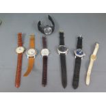 A Favre Leuba ladies wristwatch and six gents watches including Fossil - glass damaged to Ingersol,
