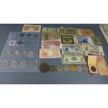 A quantity of vintage Banknotes, Lusitania medallion, other medallions,