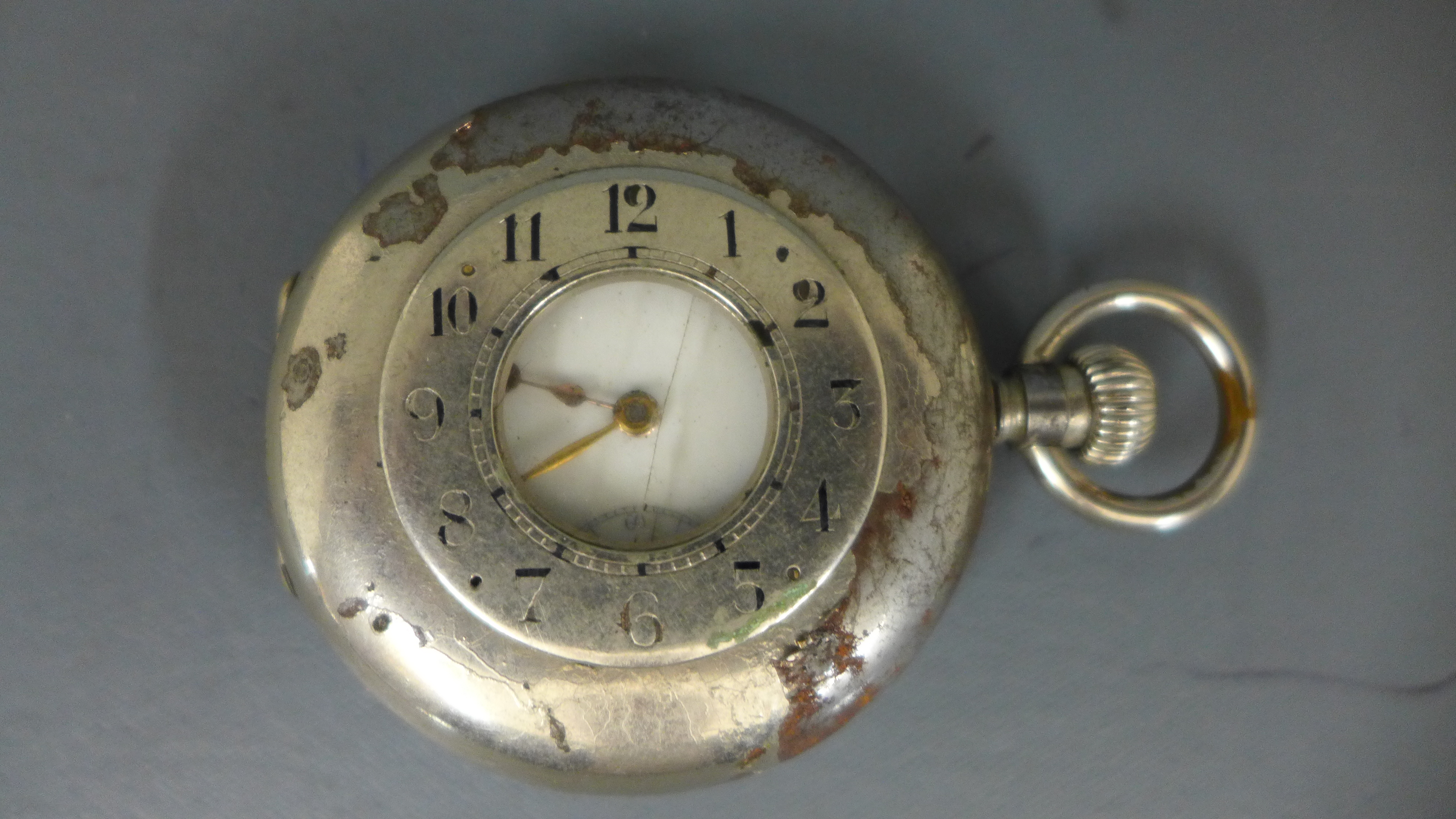 An Omega half Hunter pocket watch in chrome plated case,