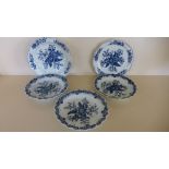 Five pieces of Worcester Pine Cone blue and white table ware - 1 plate and 4 dishes,