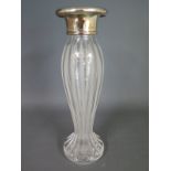A Carrs silver necked crystal glass vase/candlestick - Height 25.