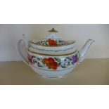 A Georgian teapot with floral decoration possibly Pinxton number 630 - chips and cracks to body and