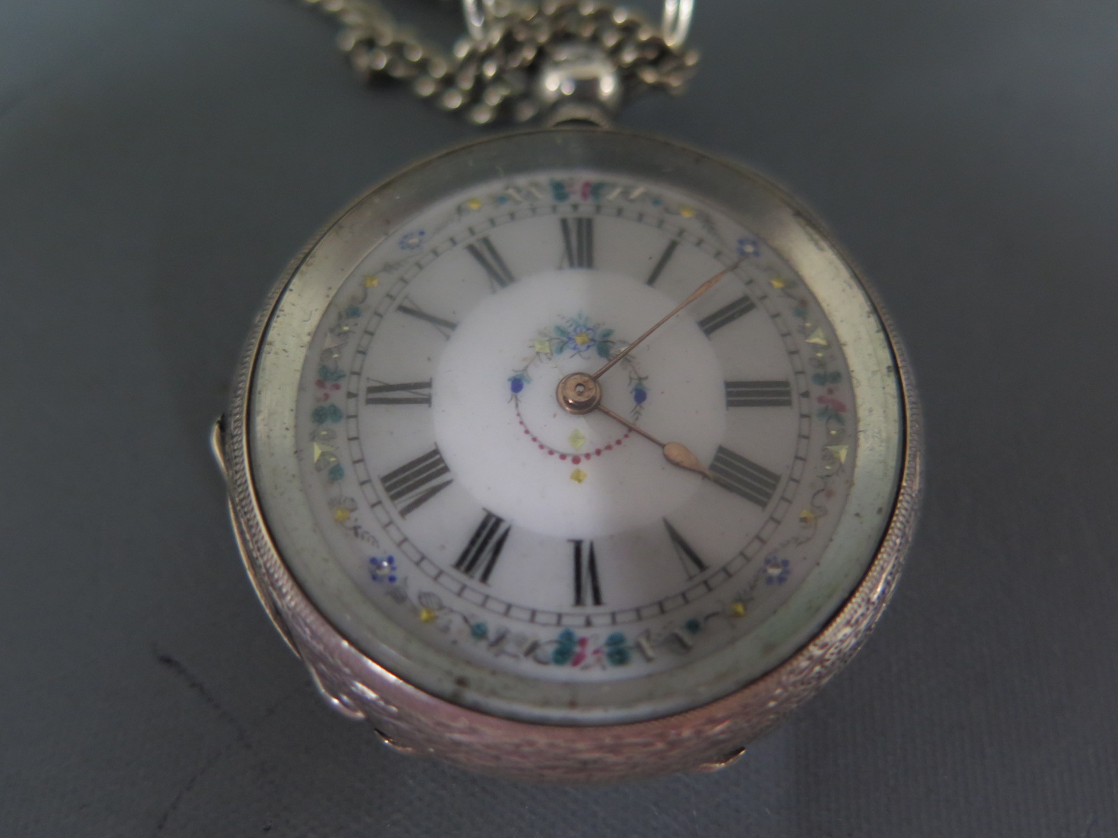 A silver pocket watch Eustace Durran with a chain and a brass pencil - working, - Image 2 of 3