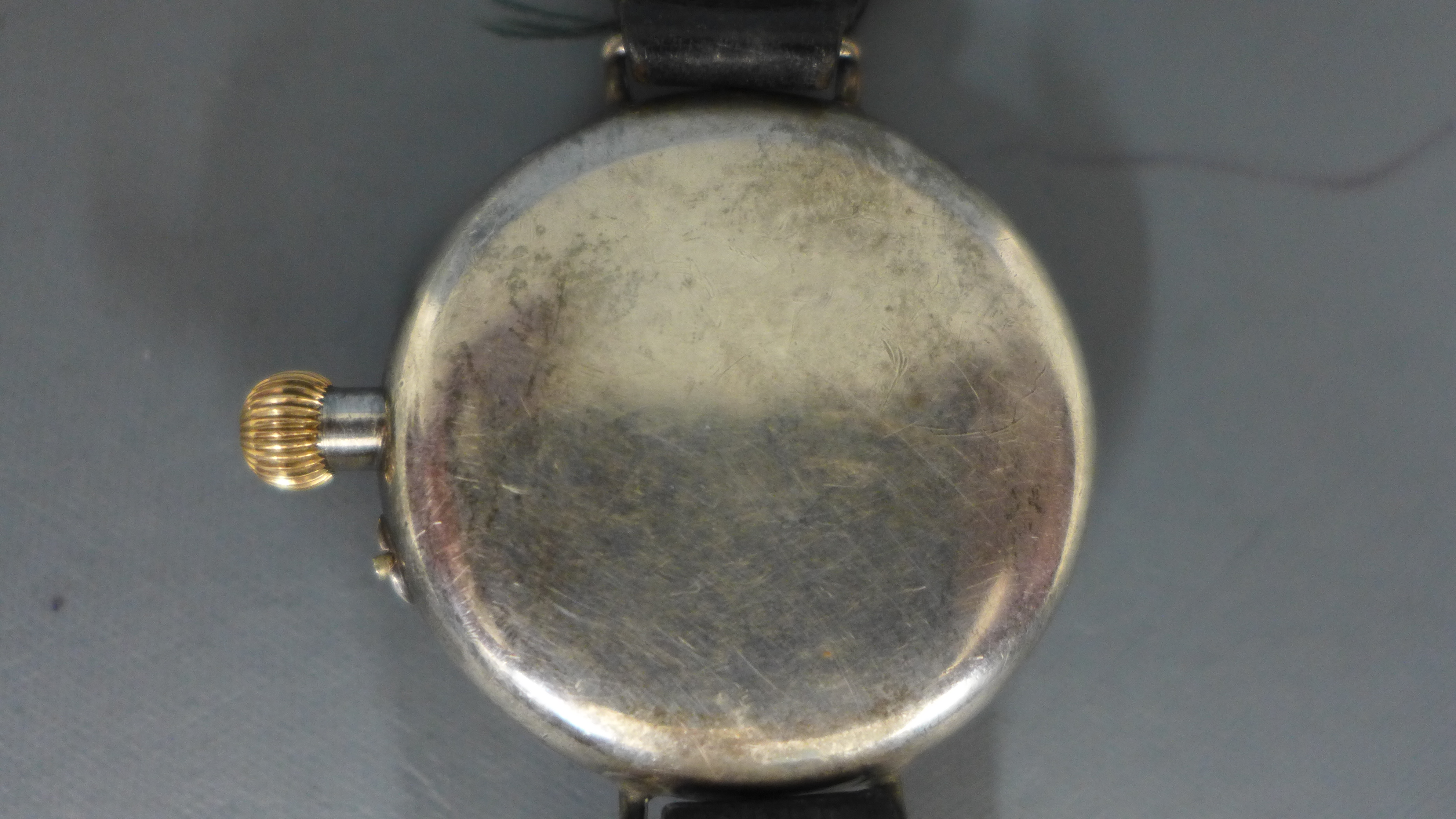 A World War One silver cased trench watch with Arabic numerals to white enamel circular dial, - Image 3 of 3