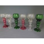 Six hock glasses with grape and vine decoration - Height 19cm - all good condition