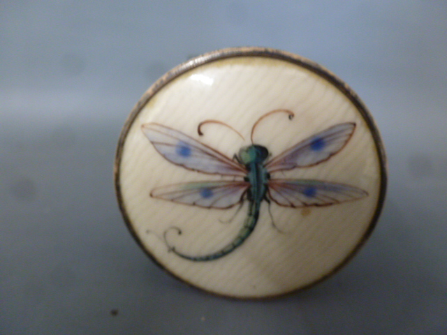 A silver card case and a silver top bottle with ivory insert decorated with a dragonfly, - Image 2 of 5