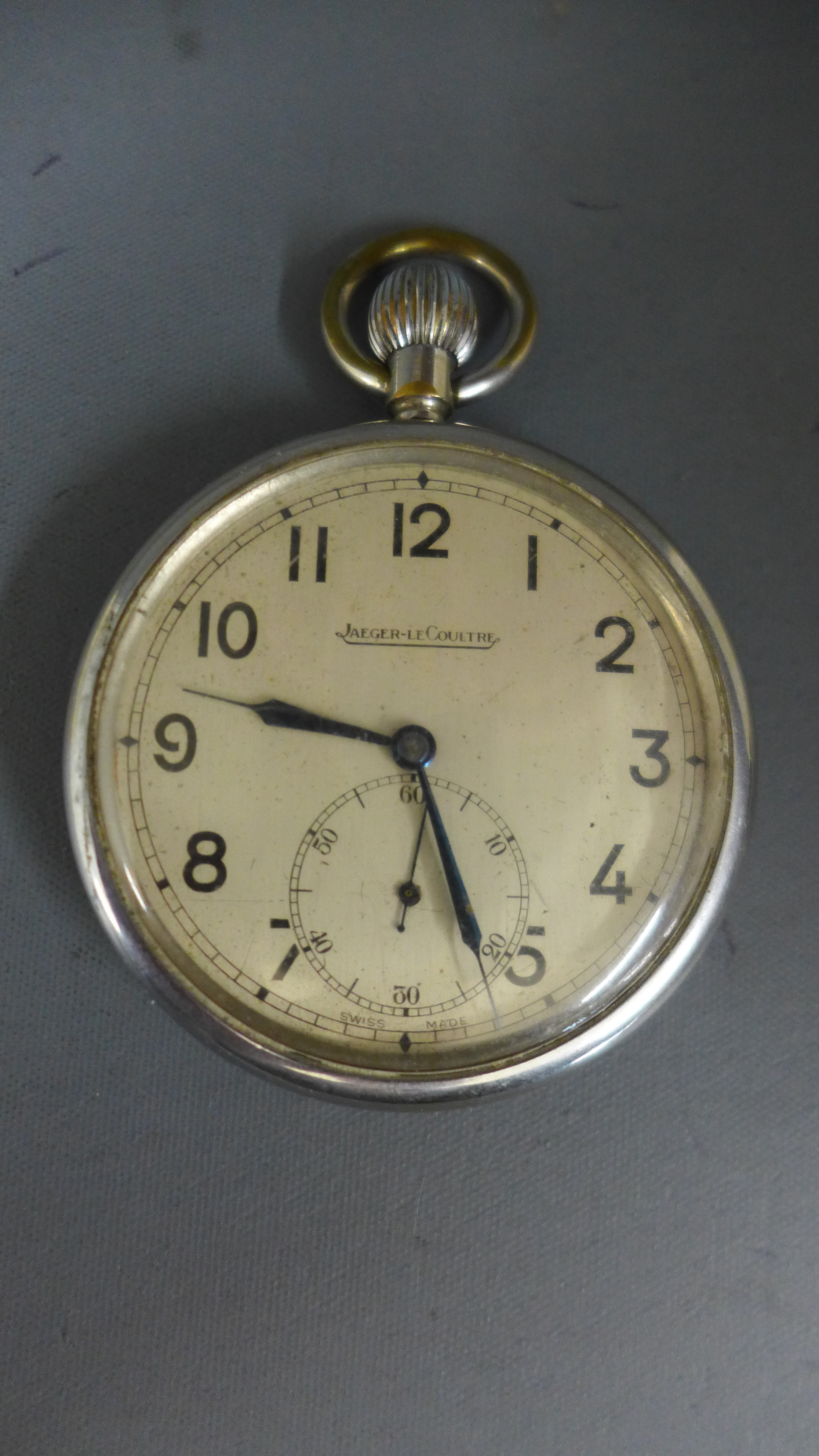 A chrome cased Jaeger Le Coultre pocket watch Arabic numerals to dial with subsidiary second hand - Image 2 of 3