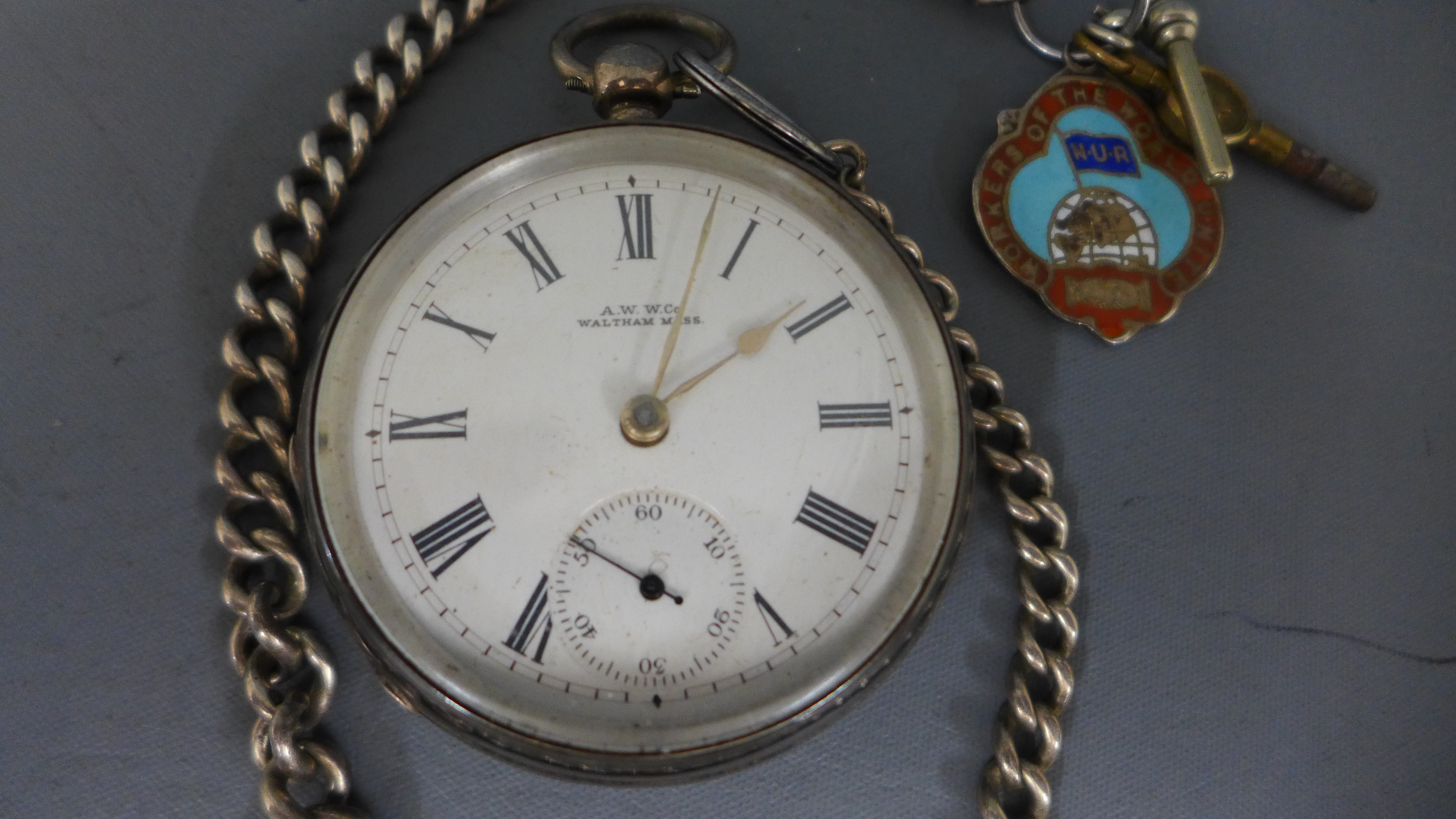 A silver hallmarked open faced pocket watch by Ansonia Watch Company Waltham Massachusetts, - Image 2 of 3