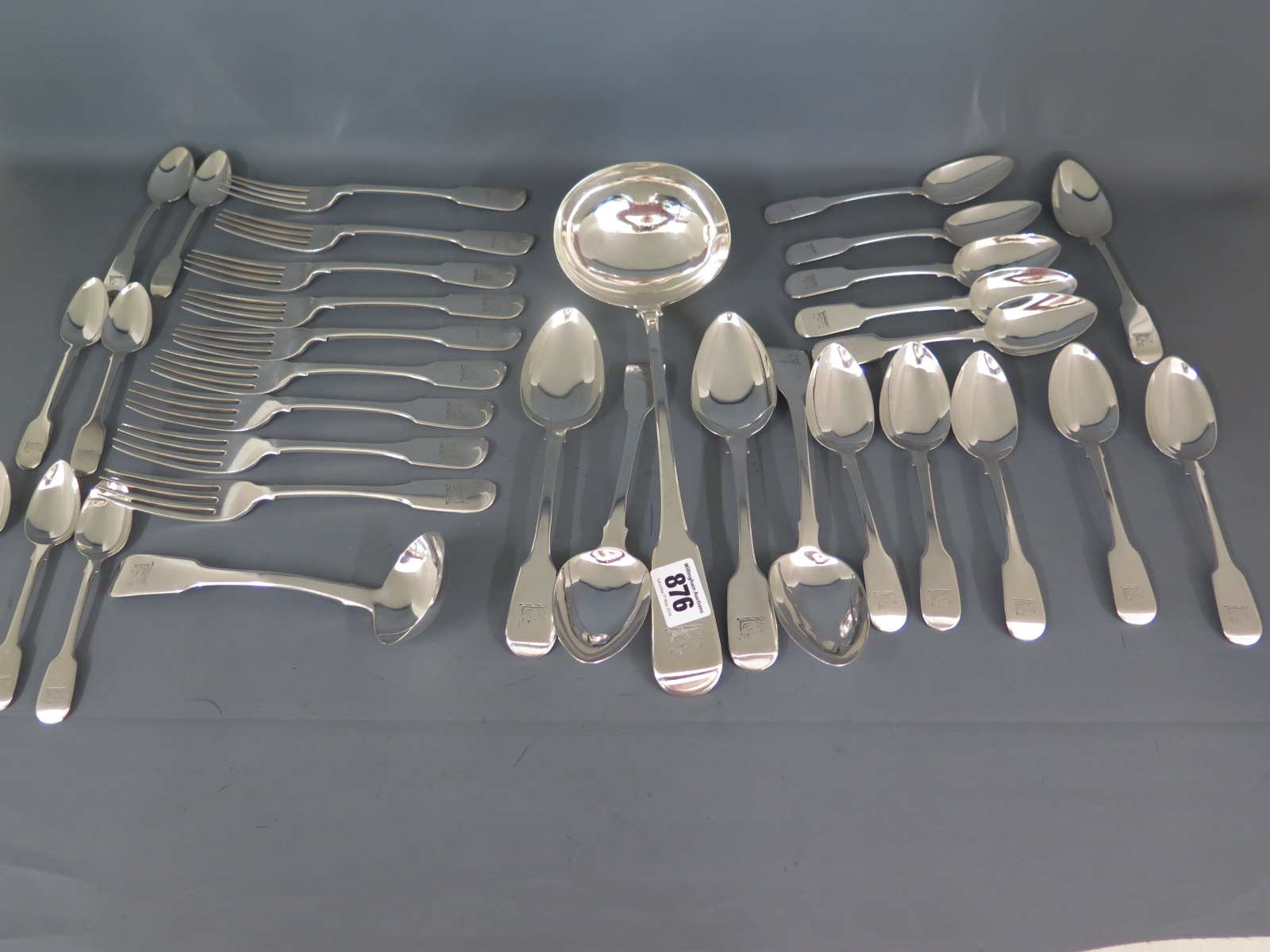 19th century silver flatware various dates and makers all engraved with a boars head including a