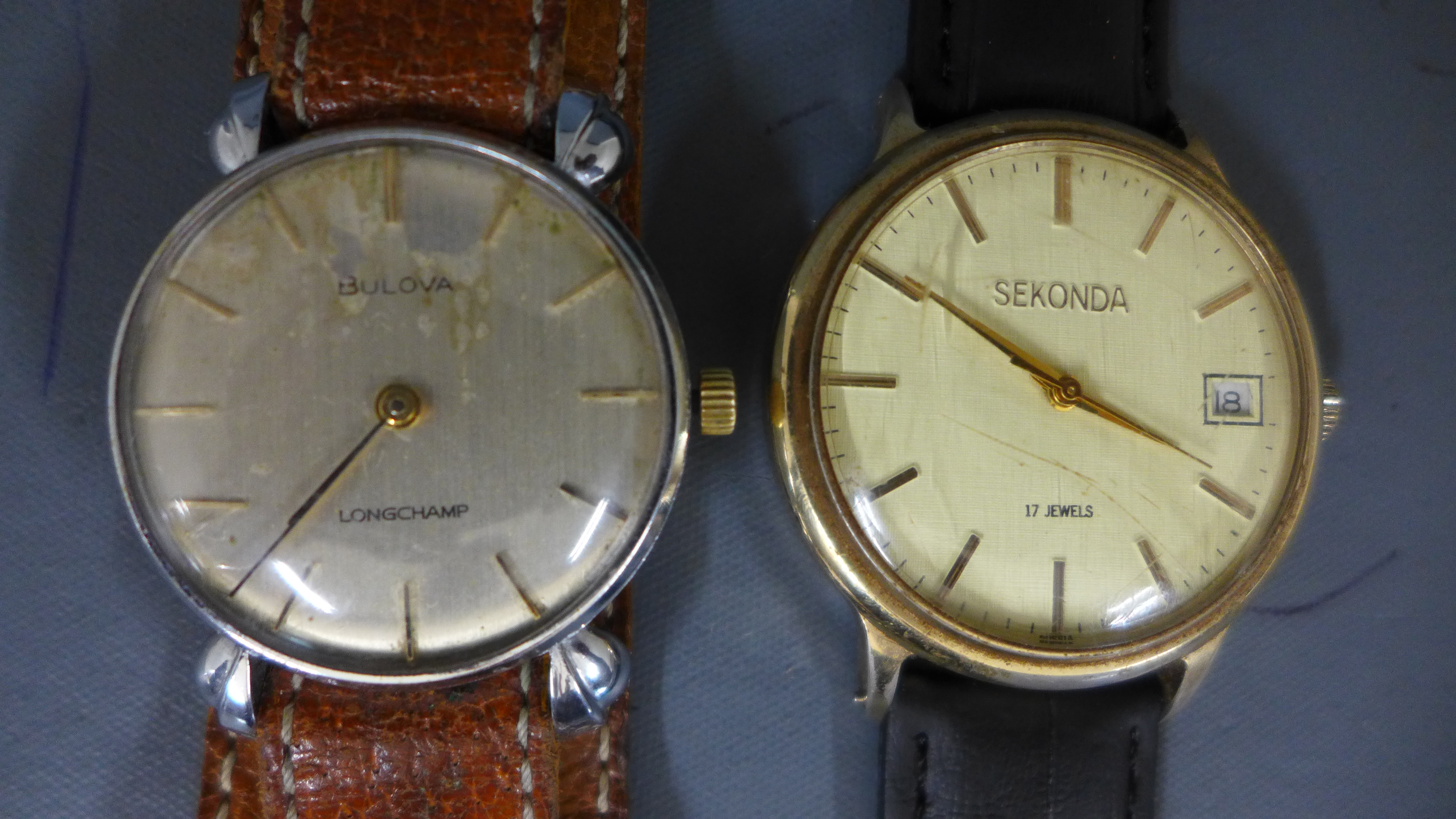Two Gents wristwatches - Sekonda manual wind and Bulova Longchamp manual wind Condition report: