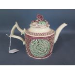 An 18th century Staffordshire creamware reticulated teapot named E Rogers - Height 15cm - with