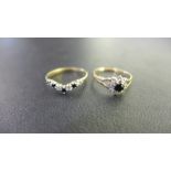 Two 9ct gold sapphire and cubic zirconia rings - Hallmarked Birmingham - Ring size L 1/2 - Weight