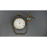 A silver hallmarked open faced pocket watch by Ansonia Watch Company Waltham Massachusetts,