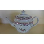 An 18th/19th century New Hall type teapot decorated with floral sprigs - Length 26cm - good