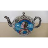 A rare Staffordshire Saltglaze King of Prussia teapot and cover with crab stock handle and spout,