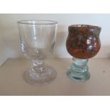 A Georgian glass rummer - Height 14cm and an art glass goblet - Height 13cm by Annette Meech - both