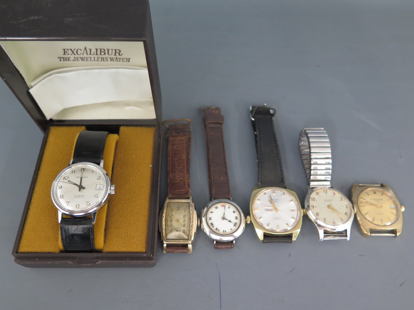 A selection of Gents Swiss made mechanical watches to include a boxed Excaliber,