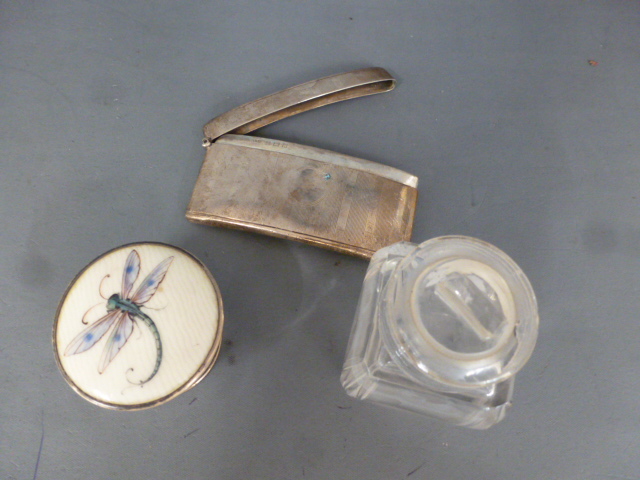 A silver card case and a silver top bottle with ivory insert decorated with a dragonfly, - Image 3 of 5