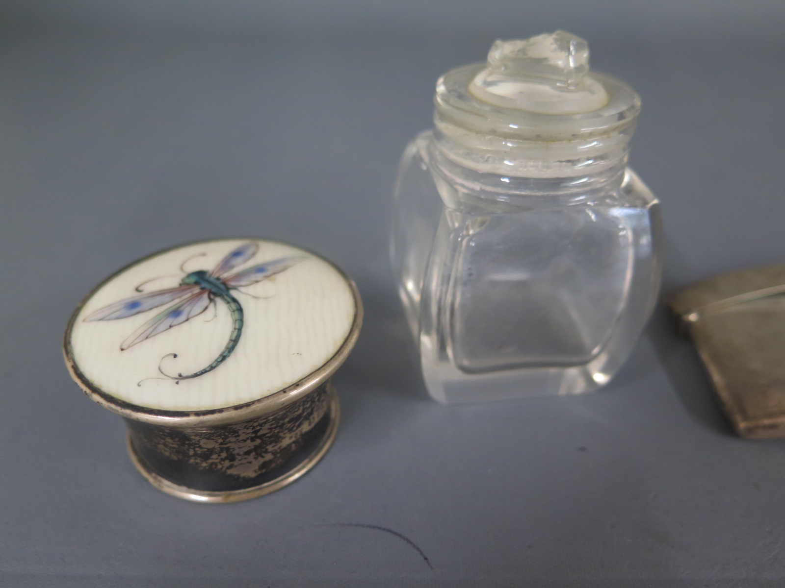 A silver card case and a silver top bottle with ivory insert decorated with a dragonfly, - Image 5 of 5