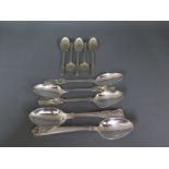 Five small scallop bowl teaspoons - Hallmarked for London 1898 and five assorted teaspoons -