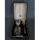 A boxed silver christening three piece set, engraved, replacement spoon - total approx weight 1.