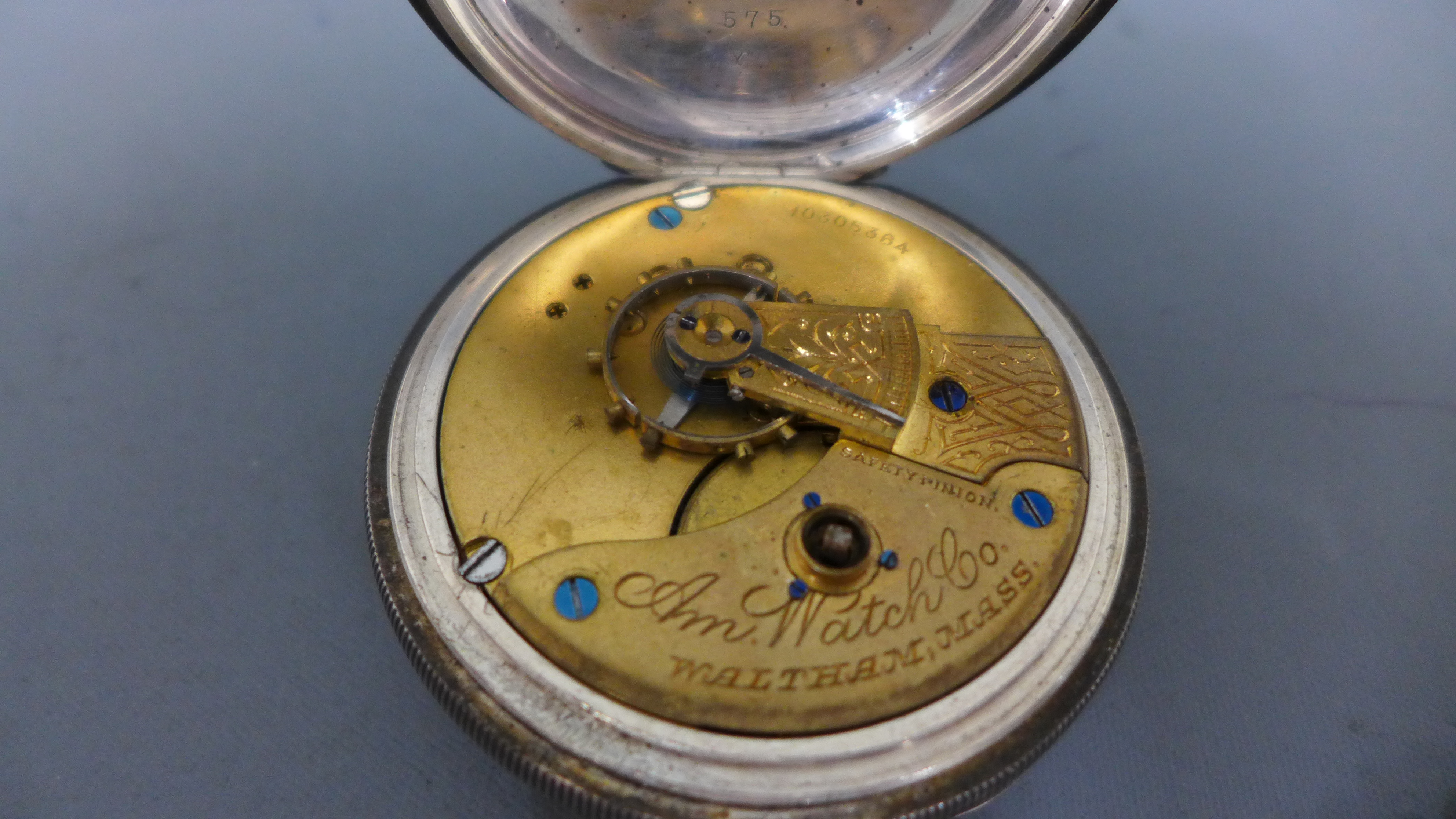A silver hallmarked open faced pocket watch by Ansonia Watch Company Waltham Massachusetts, - Image 3 of 3