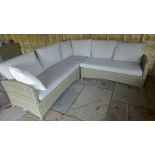 A Bramblecrest corner sofa with cushions ex display and has some damage to the back of the sofa as