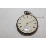 A silver cased open faced pocket watch white enameled dial with Roman numerals and subsidiary