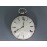 A hallmarked silver cased open face pocket watch, white enamel dial with Roman numerals,