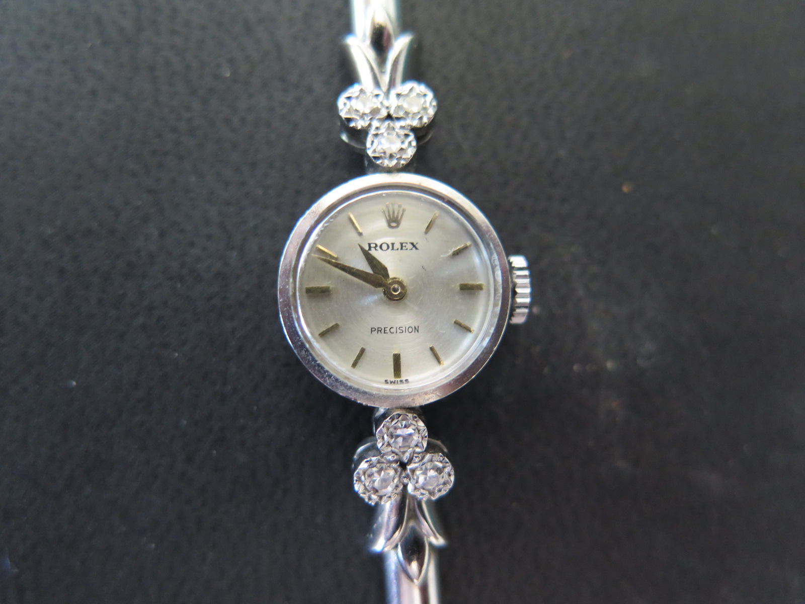 An early 20th century white gold Ladies Rolex bracelet wristwatch set with three diamonds to each - Image 3 of 4