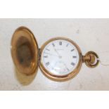 A gold plated Full Hunter pocket watch by Waltham U.S.A.