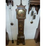 A good quality granddaughter clock in a chinoiserie case with a pagoda top over a brass convex dial