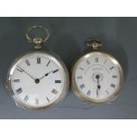 A small silver cased open faced pocket watch with white enamel dial,