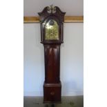 A mahogany 8 day striking longcase clock with 12 inch arched brass dial with rocking ship movement