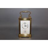 A late 19th/early 20th century French carriage clock with eight day alarm movement ,