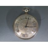 An open faced silver cased small pocket watch with Roman numerals highlighted in gilt to silvered