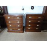 A pair of mahogany chests each with four drawers and brass cup handles - Height 77cm x Width 71cm x