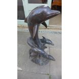 A bronze dolphin water feature - Height 102cm