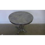 A 19th century French polished cast iron circular table with a grey marble top - Height 79cm x