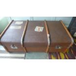 A canvas and wooden travelling trunk/storage box - in good condition