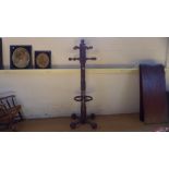 An unusual hardwood hat/coat stand with turned hangers - Height 184cm