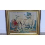 A large Victorian needlepoint wool work picture of a horse and dogs - in a gilt frame - Frame size